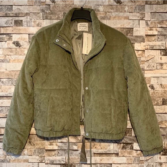 Corduroy Green Cropped Puffer Jacket 